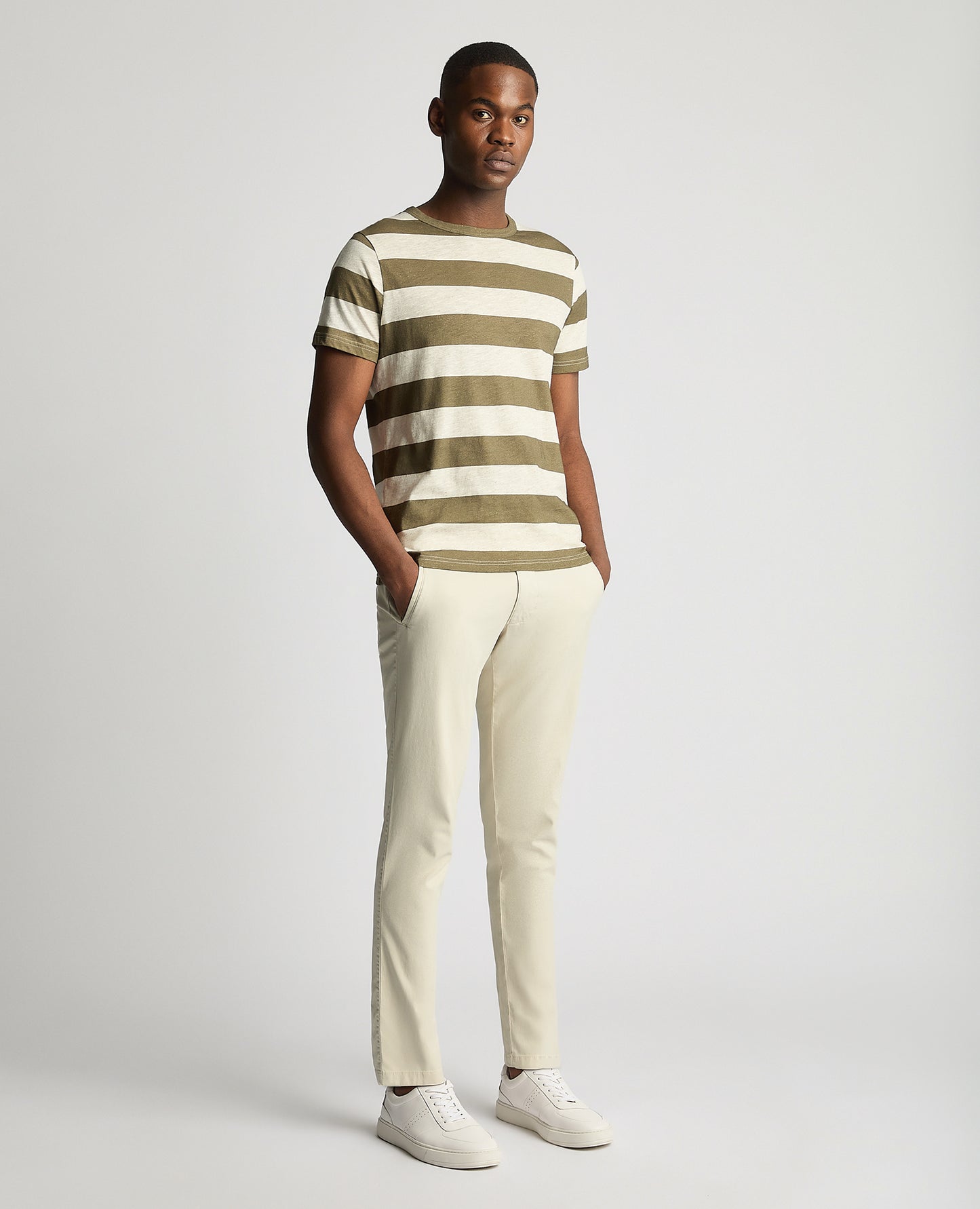 Remus Uomo Relaxed Fit Khaki Striped Cotton T-Shirt