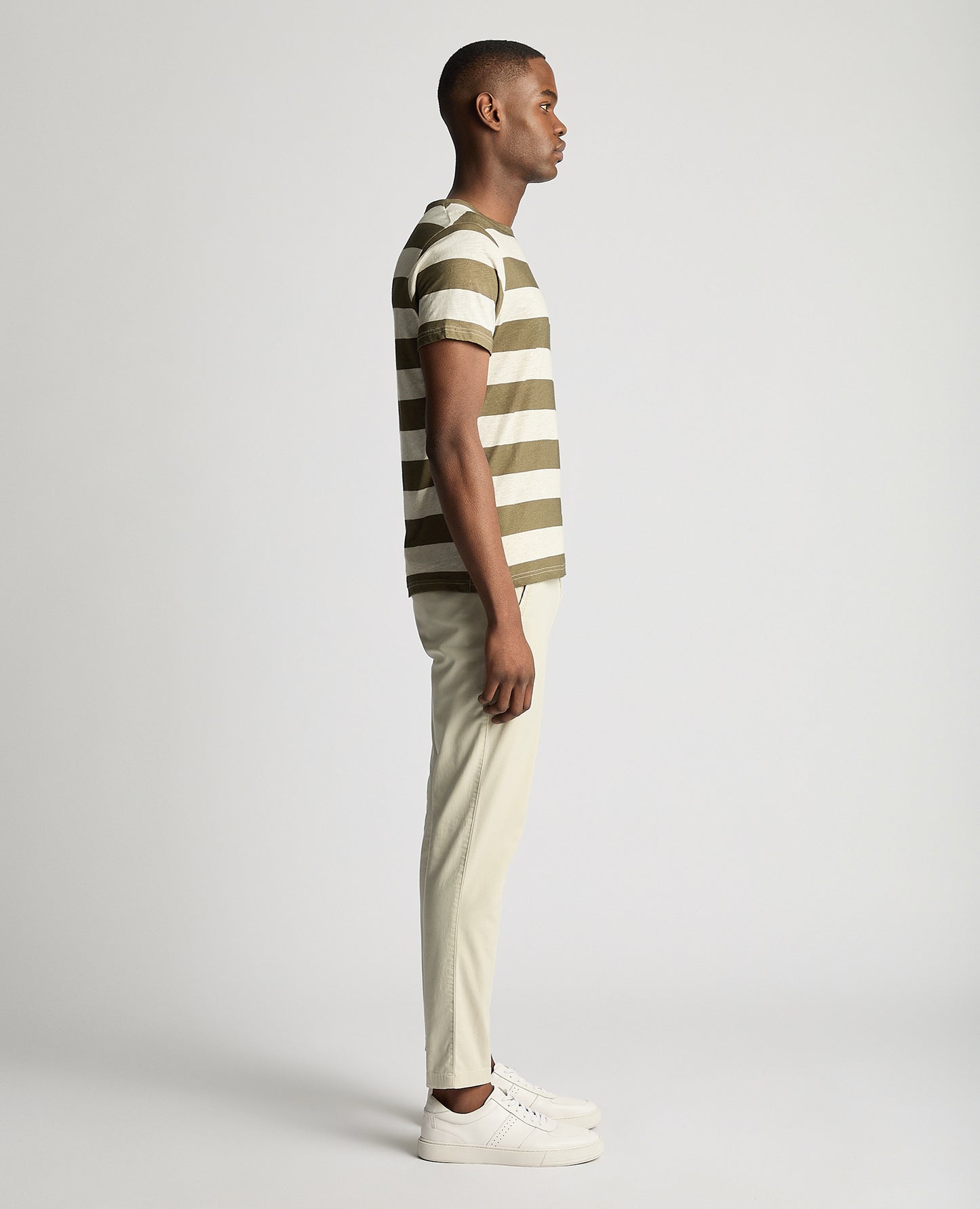 Remus Uomo Relaxed Fit Khaki Striped Cotton T-Shirt