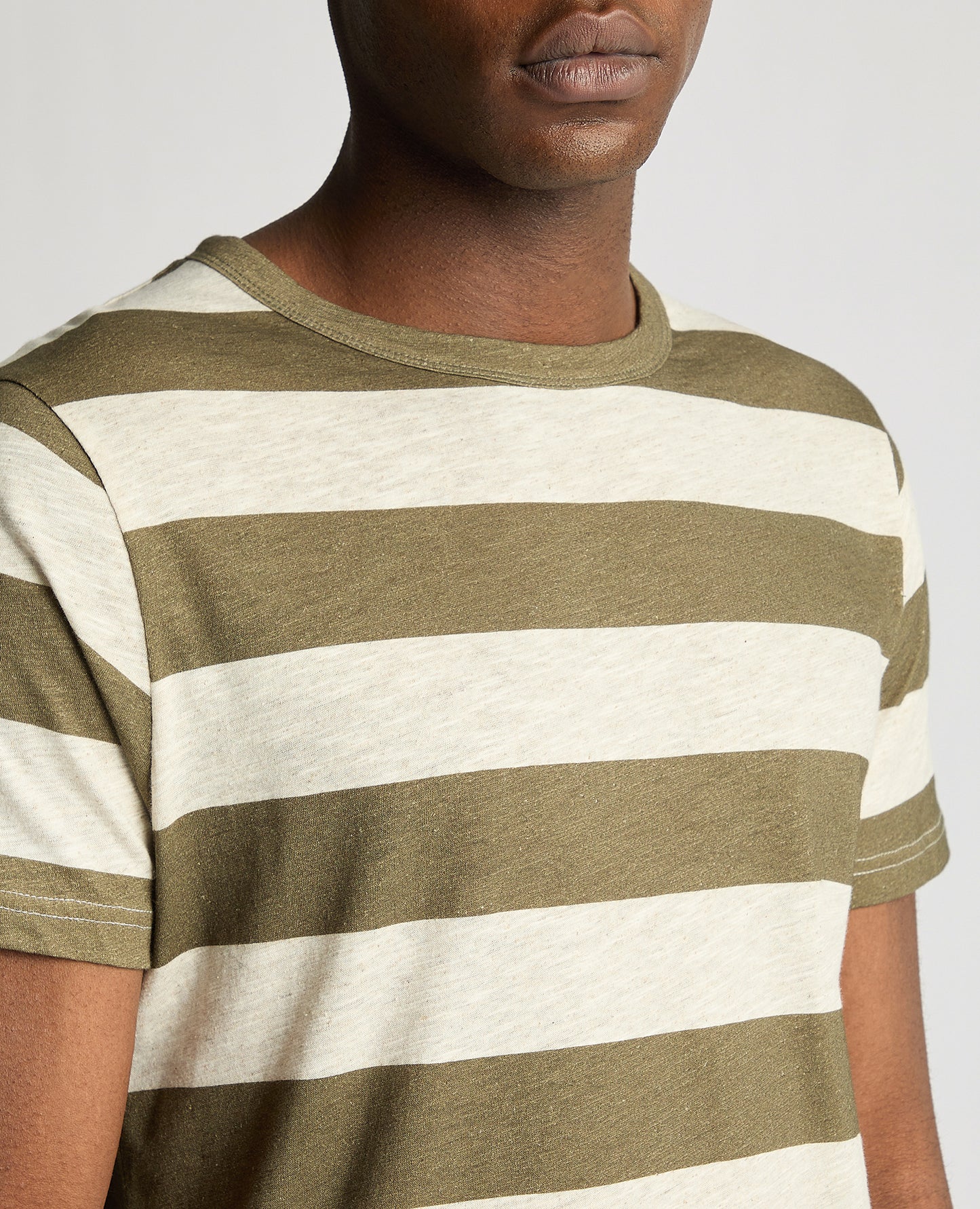 Remus Uomo Relaxed Fit Khaki Striped Cotton T-Shirt