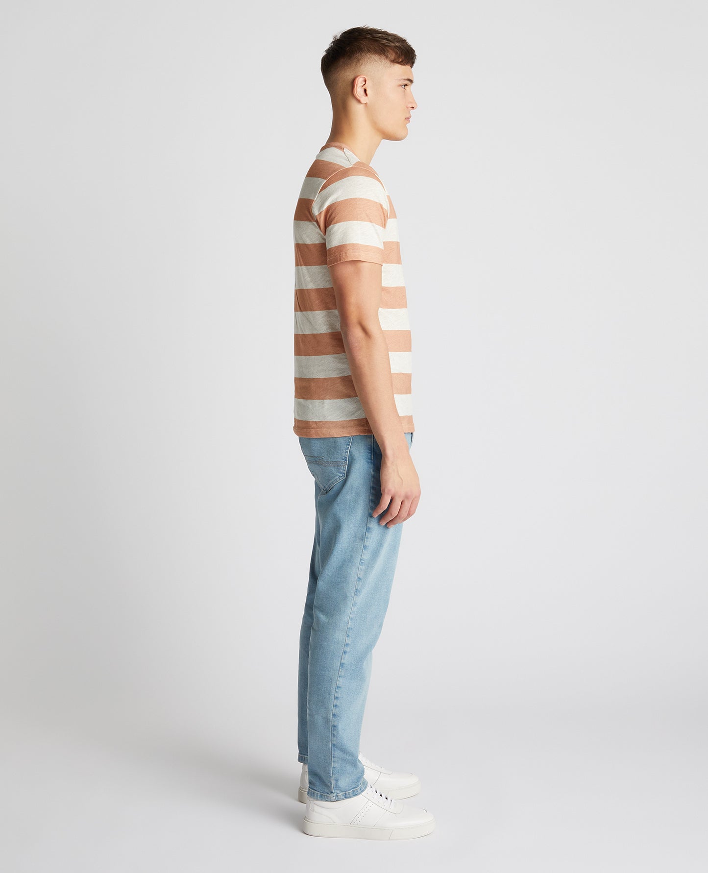Remus Uomo Relaxed Fit Terracotta Striped Cotton T-Shirt
