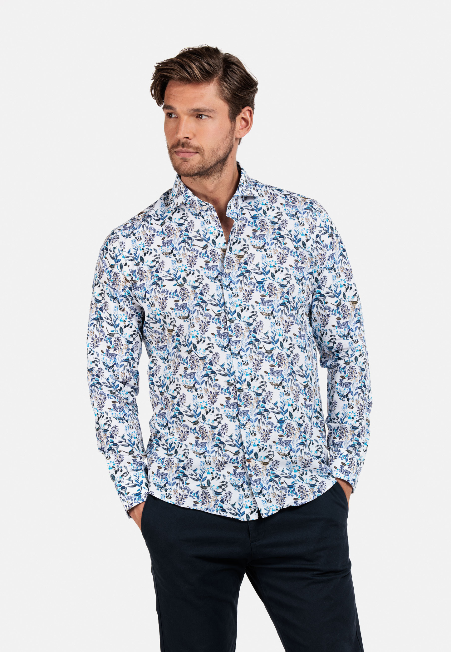 Thomas Maine BARI Blue Print Cotton Shirt