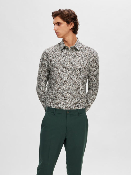 SELECTED Dark Floral Classic Cotton Shirt