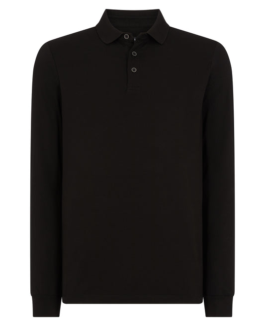 Remus Uomo Long Sleeve Black Cotton Polo