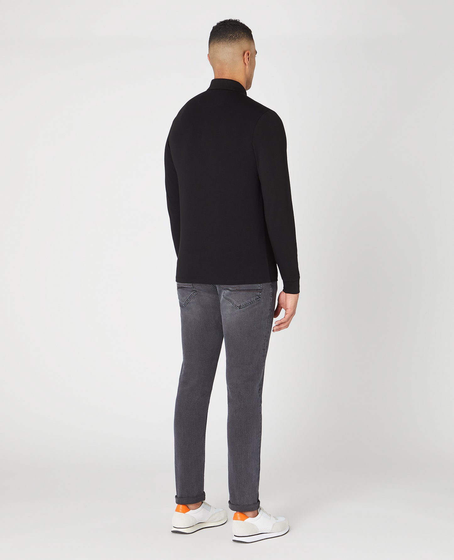 Remus Uomo Long Sleeve Black Cotton Polo