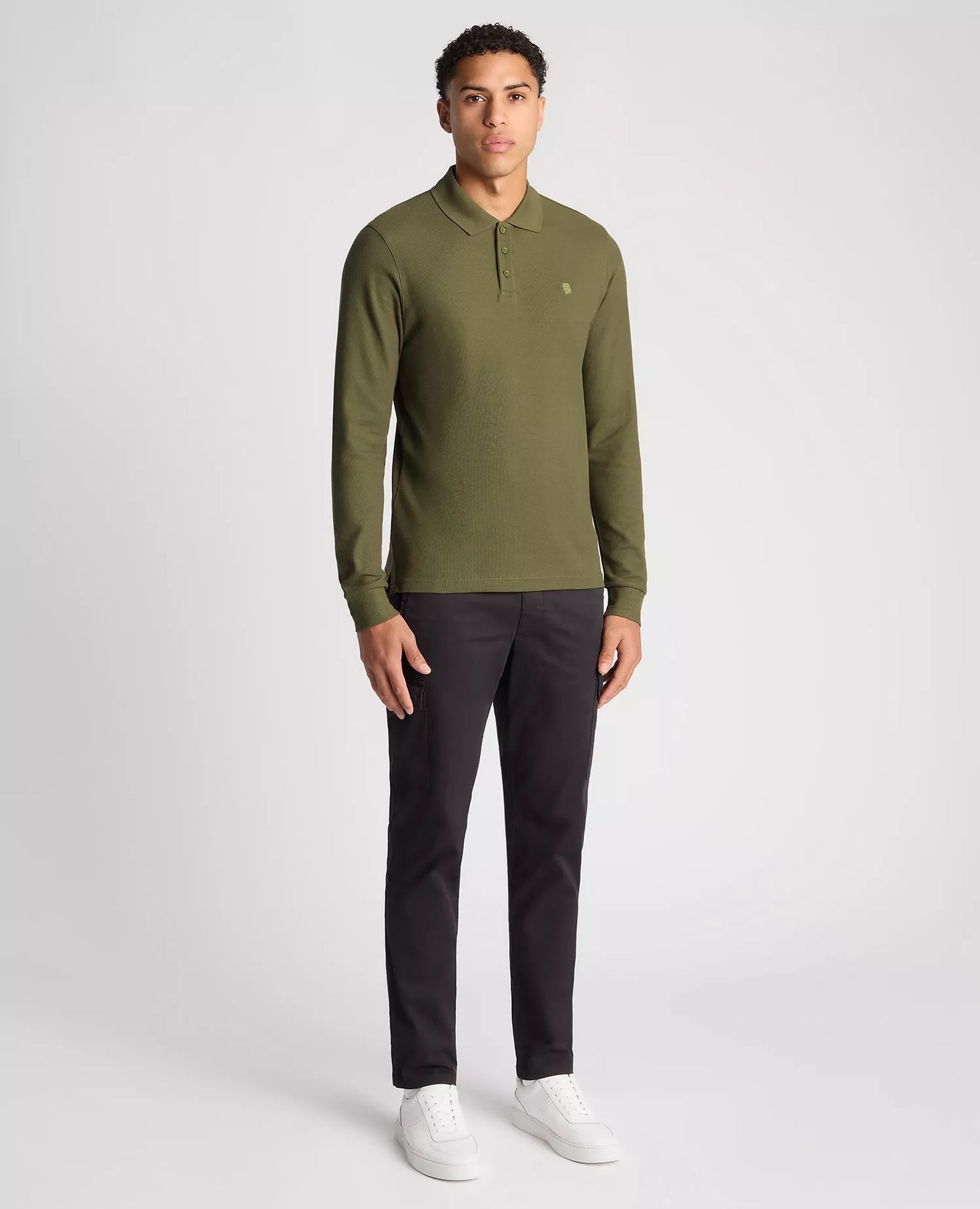 Remus Uomo Khaki Green Long Sleeve Cotton Polo