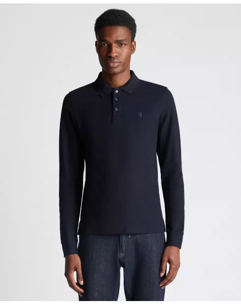 Remus Uomo Navy Long Sleeve Cotton Polo