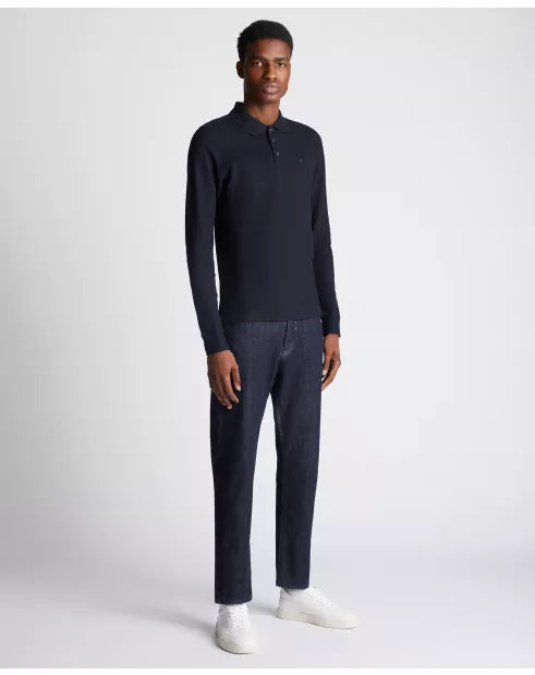 Remus Uomo Navy Long Sleeve Cotton Polo