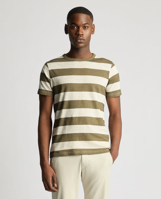 Remus Uomo Relaxed Fit Khaki Striped Cotton T-Shirt