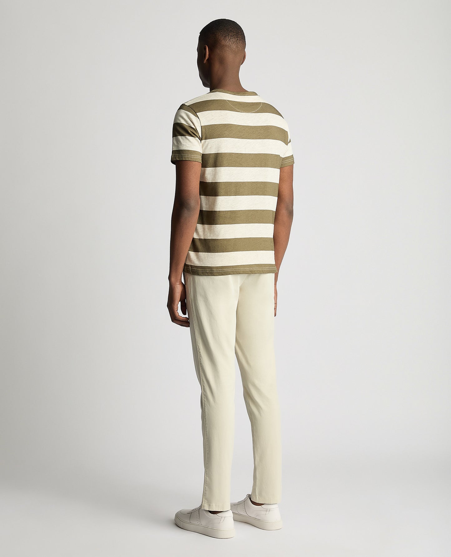 Remus Uomo Relaxed Fit Khaki Striped Cotton T-Shirt