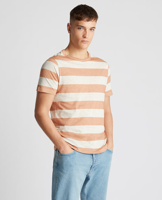 Remus Uomo Relaxed Fit Terracotta Striped Cotton T-Shirt