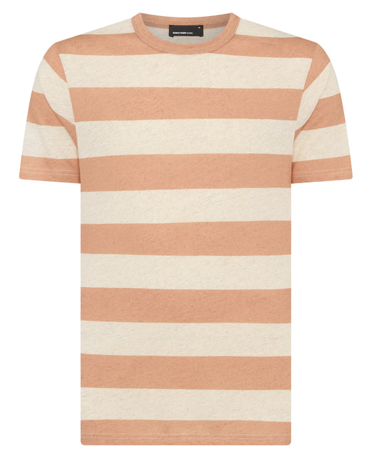 Remus Uomo Relaxed Fit Terracotta Striped Cotton T-Shirt