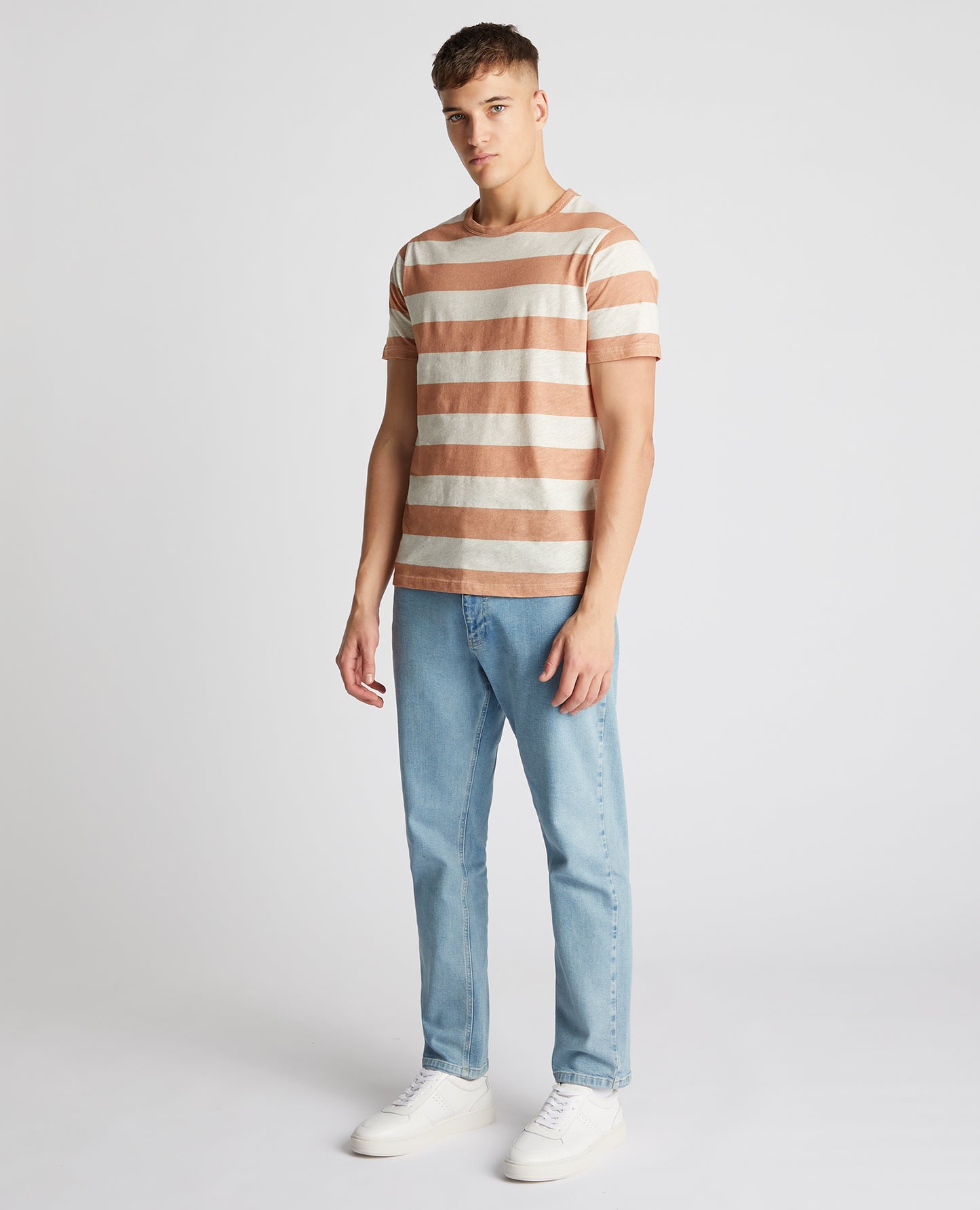 Remus Uomo Relaxed Fit Terracotta Striped Cotton T-Shirt