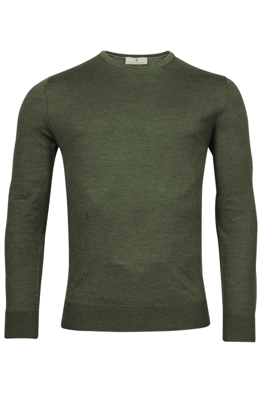 Thomas Maine Khaki Round Neck Merino Wool Jumper