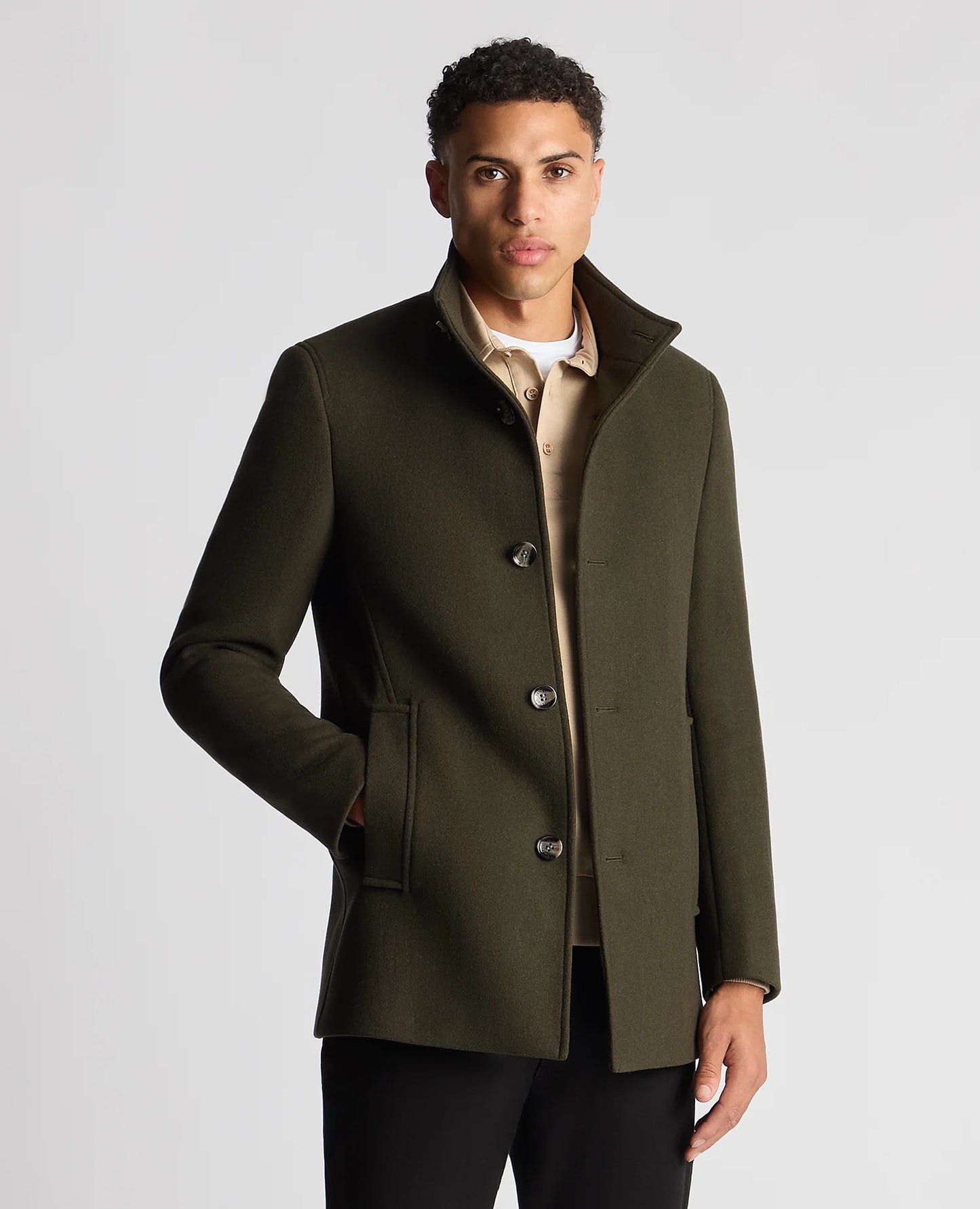 Tailored Fit Wool Blend Overcoat in Green