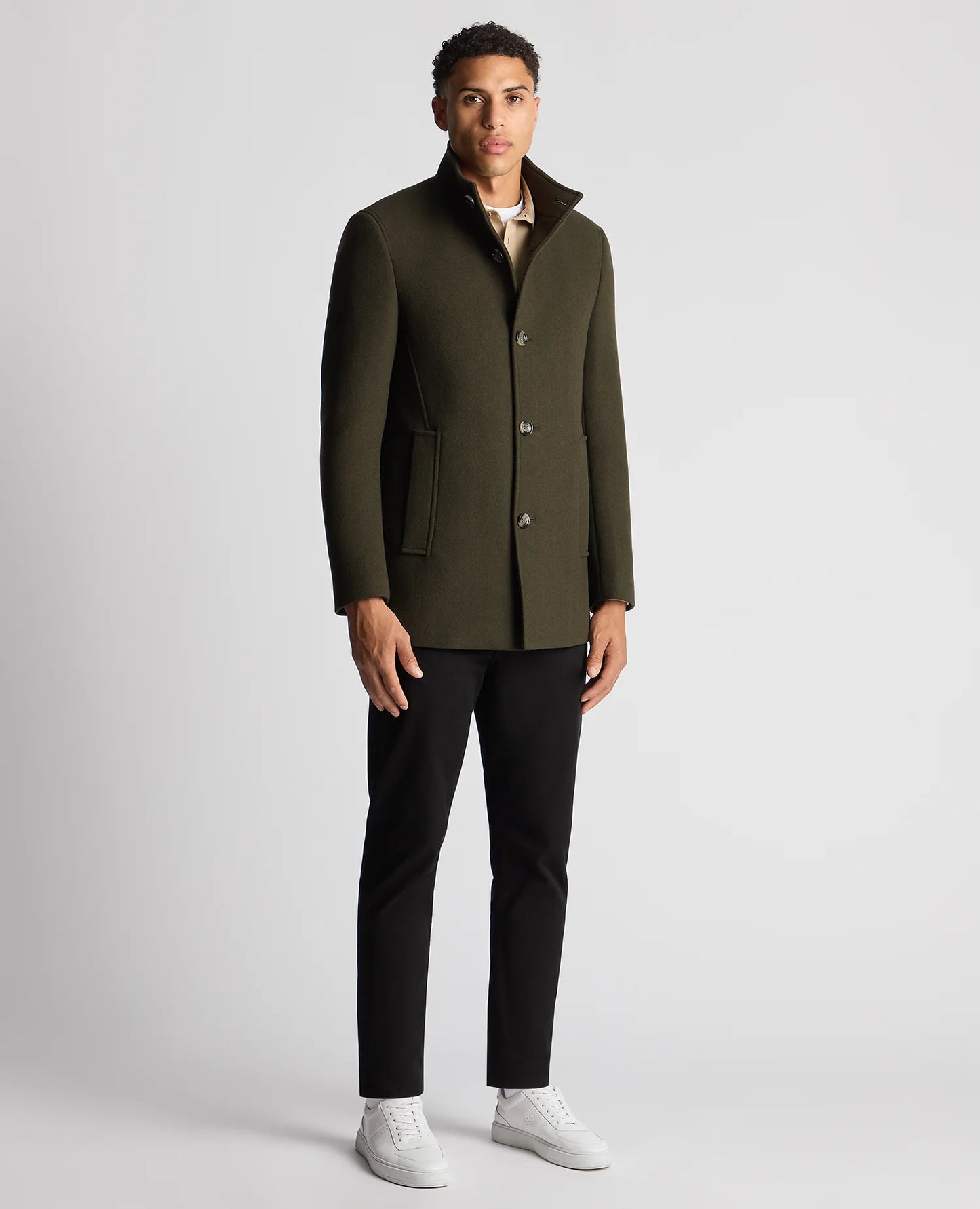 Tailored Fit Wool Blend Overcoat in Green