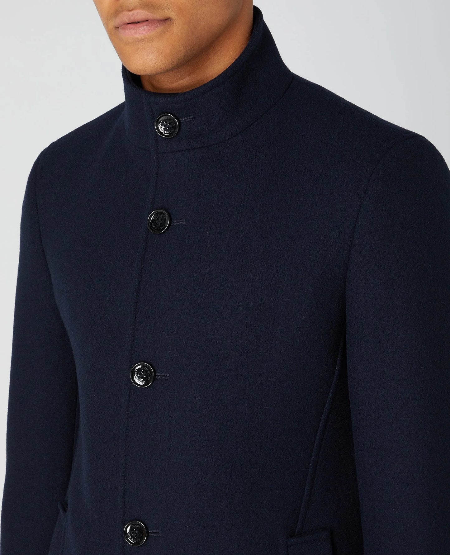 Tailored Fit Wool Blend Overcoat in Dark Navy
