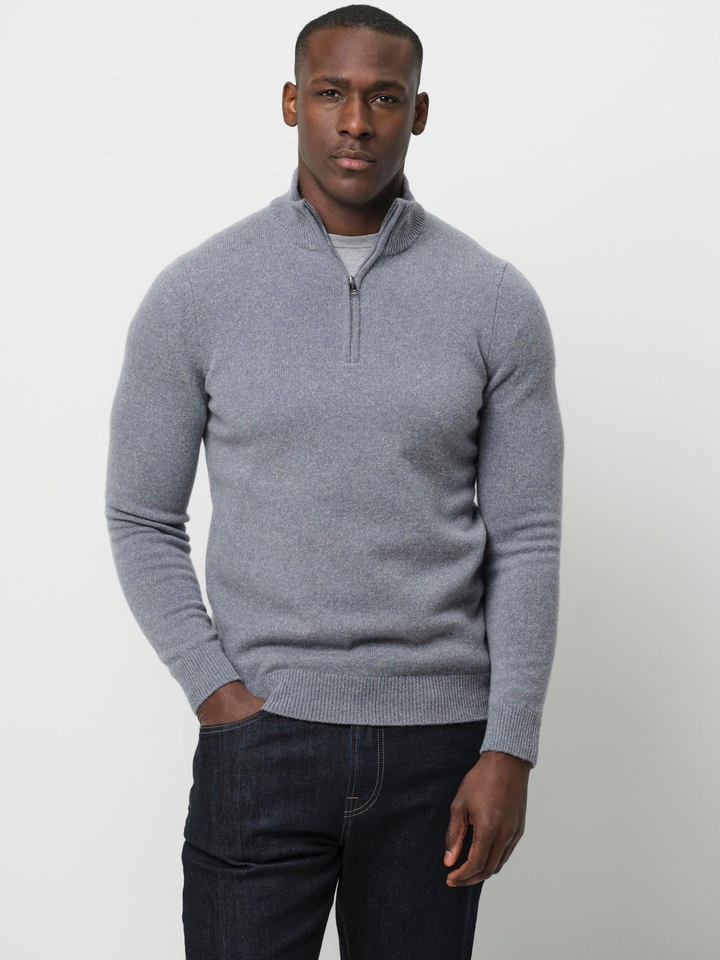 Half Zip Pullover Wool Blend Blue