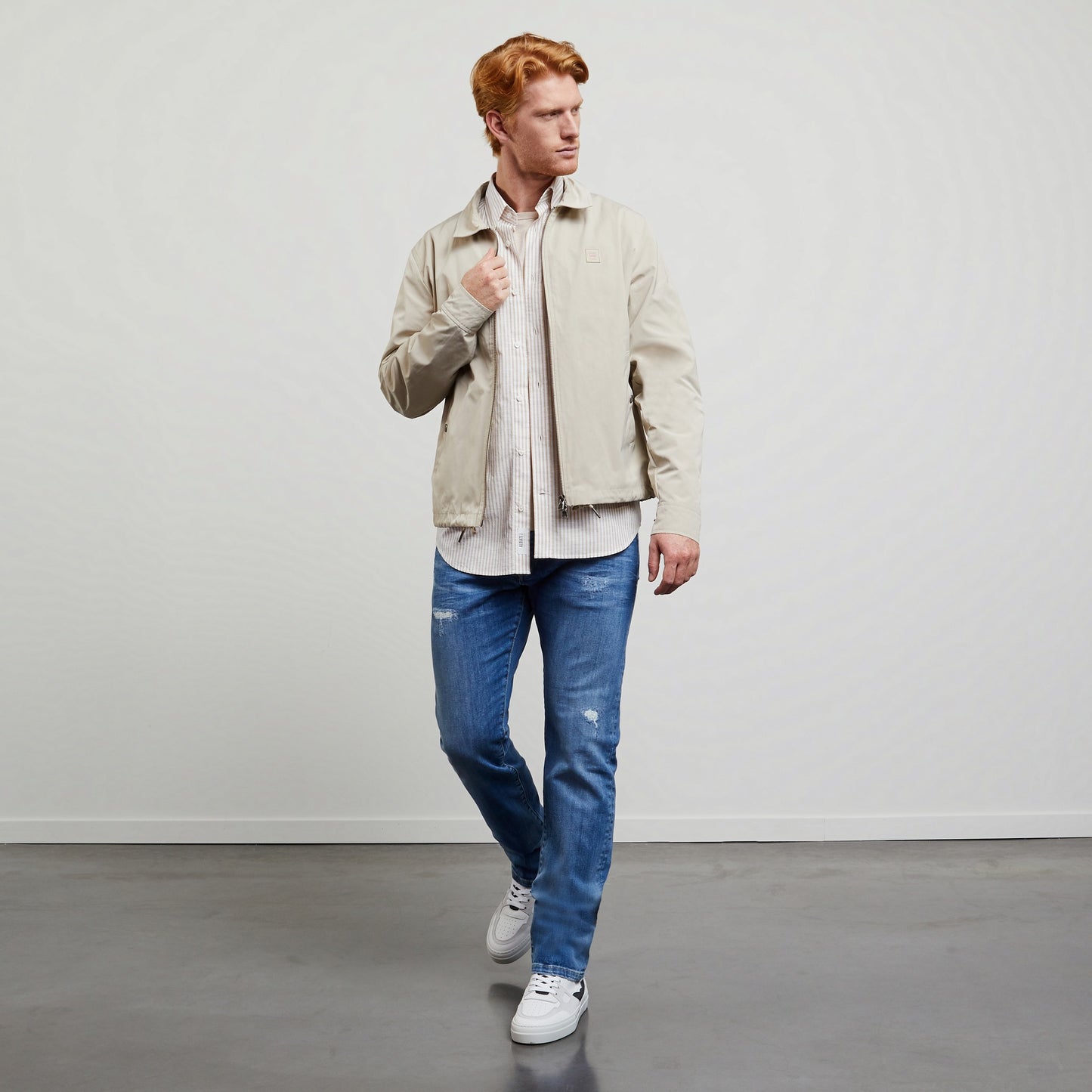 Eden Park Water-Resistant Beige Cotton Zip Jacket