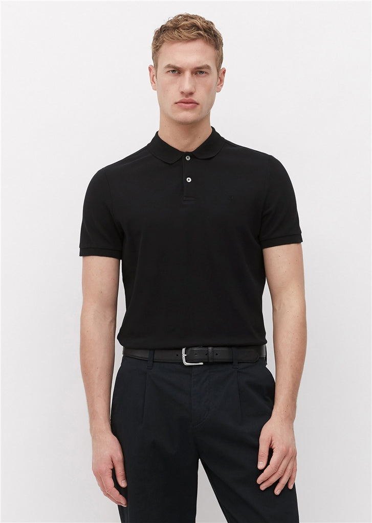 Marc O'Polo Black Pique Poloshirt made from pure organic cotton in a washed fabric, available at StylishGuy Menswear Dublin