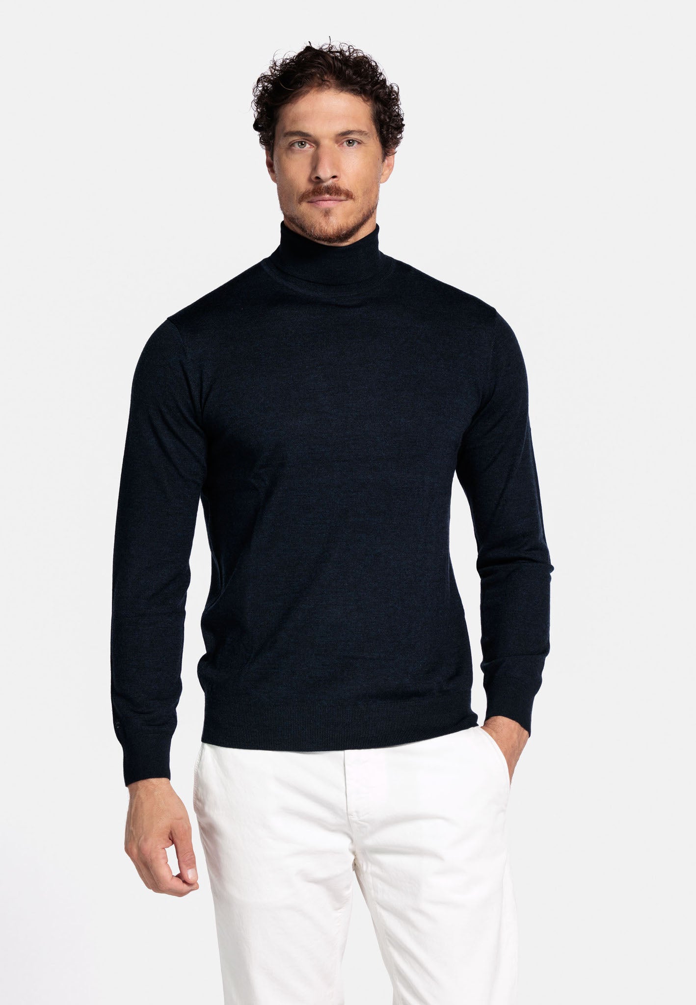 Baileys Navy Roll Neck Merino Wool Jumper