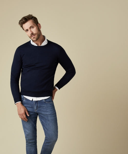 Navy Merino Classic Round-Neck Jumper at StylishGuy Menswear Boutique Dublin