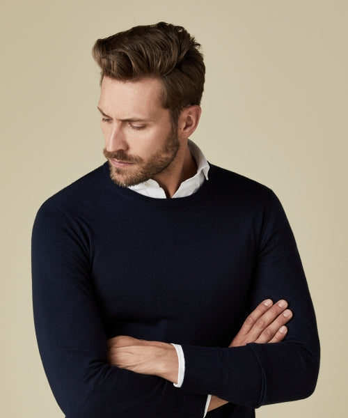 Profuomo Navy Merino Round Neck Jumper at StylishGuy Menswear