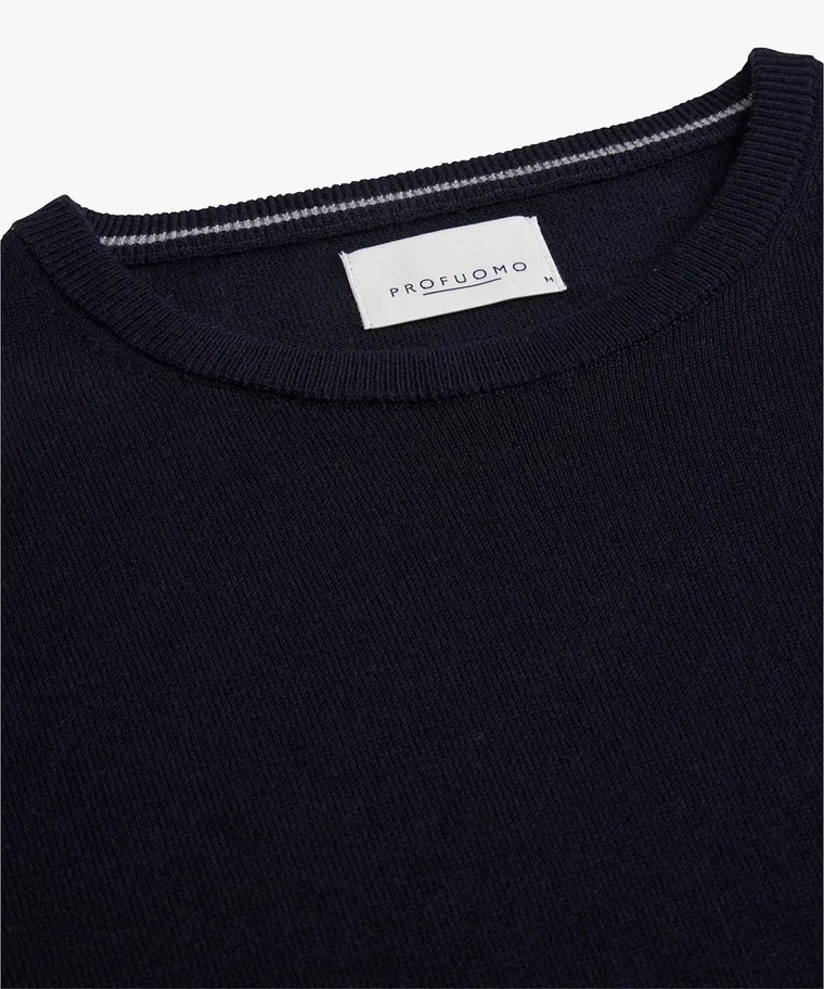 Profuomo Navy Merino Classic Round-Neck Jumper