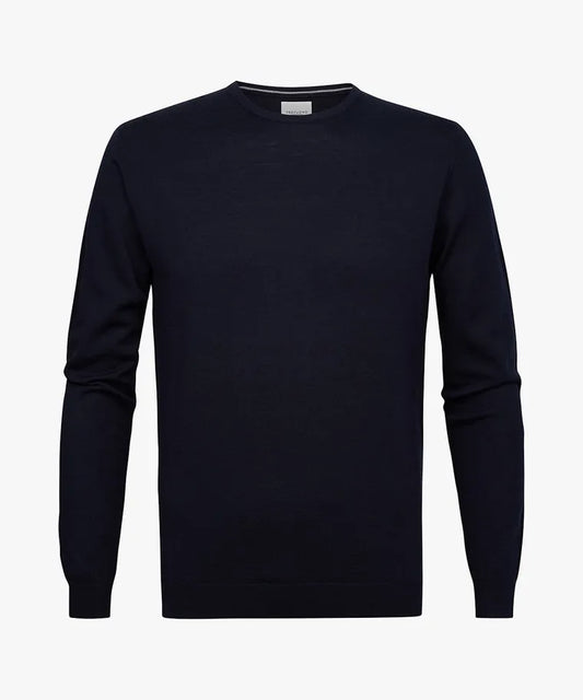 Profuomo Navy Merino Classic Round-Neck Jumper