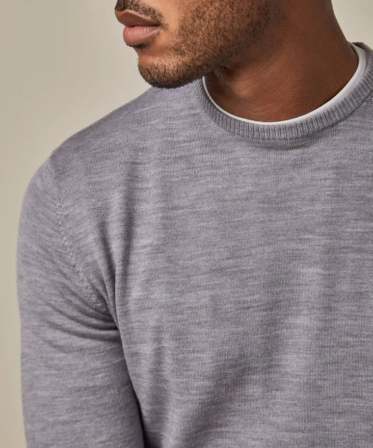 Profuomo Grey Merino Classic Round-Neck Jumper