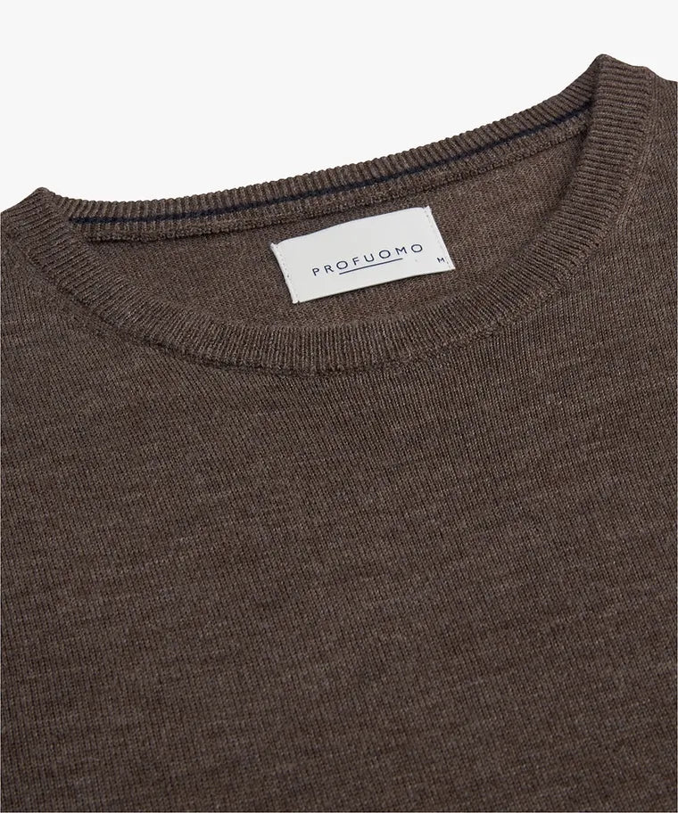 Profuomo Taupe Merino Classic Round-Neck Jumper