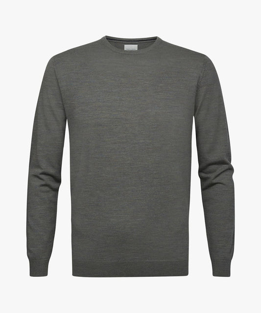 Profuomo Mid Green Merino Classic Round-Neck Jumper