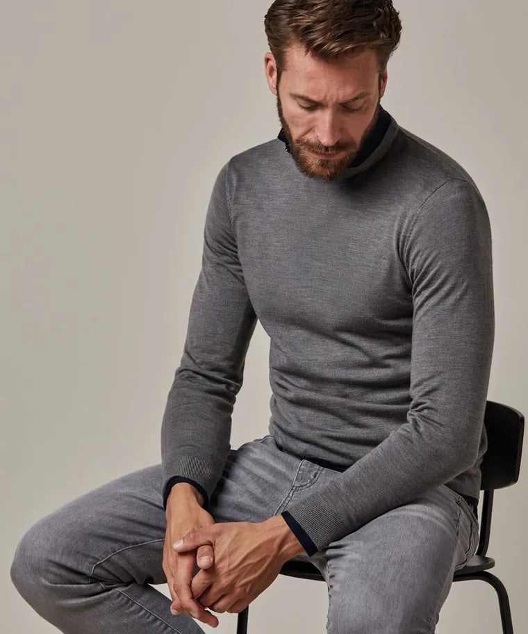 Profuomo Mid Green Merino Classic Round-Neck Jumper