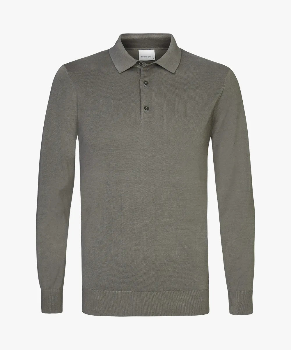 Profuomo Grey Longsleeve Poloshirt