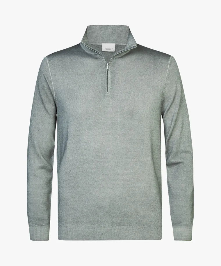 Profuomo Green Merino Acid-Dye Half Zip Jumper