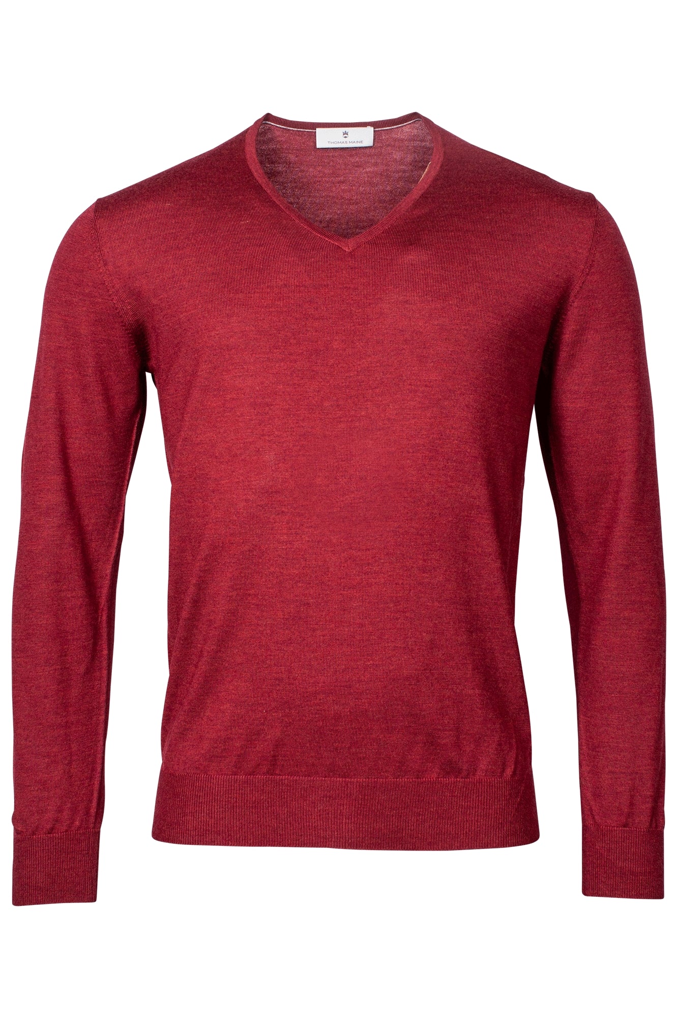 Thomas Maine Red V-Neck Merino Wool Jumper