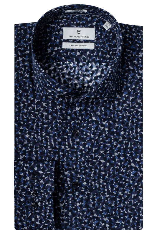 Thomas Maine GEO Navy Print Cotton Shirt