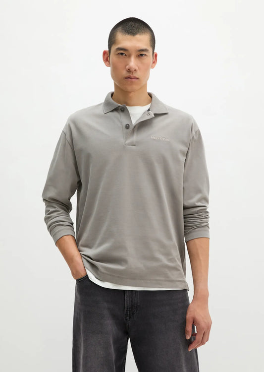 Marc O'Polo Relaxed Long Sleeve Polo In Graphite