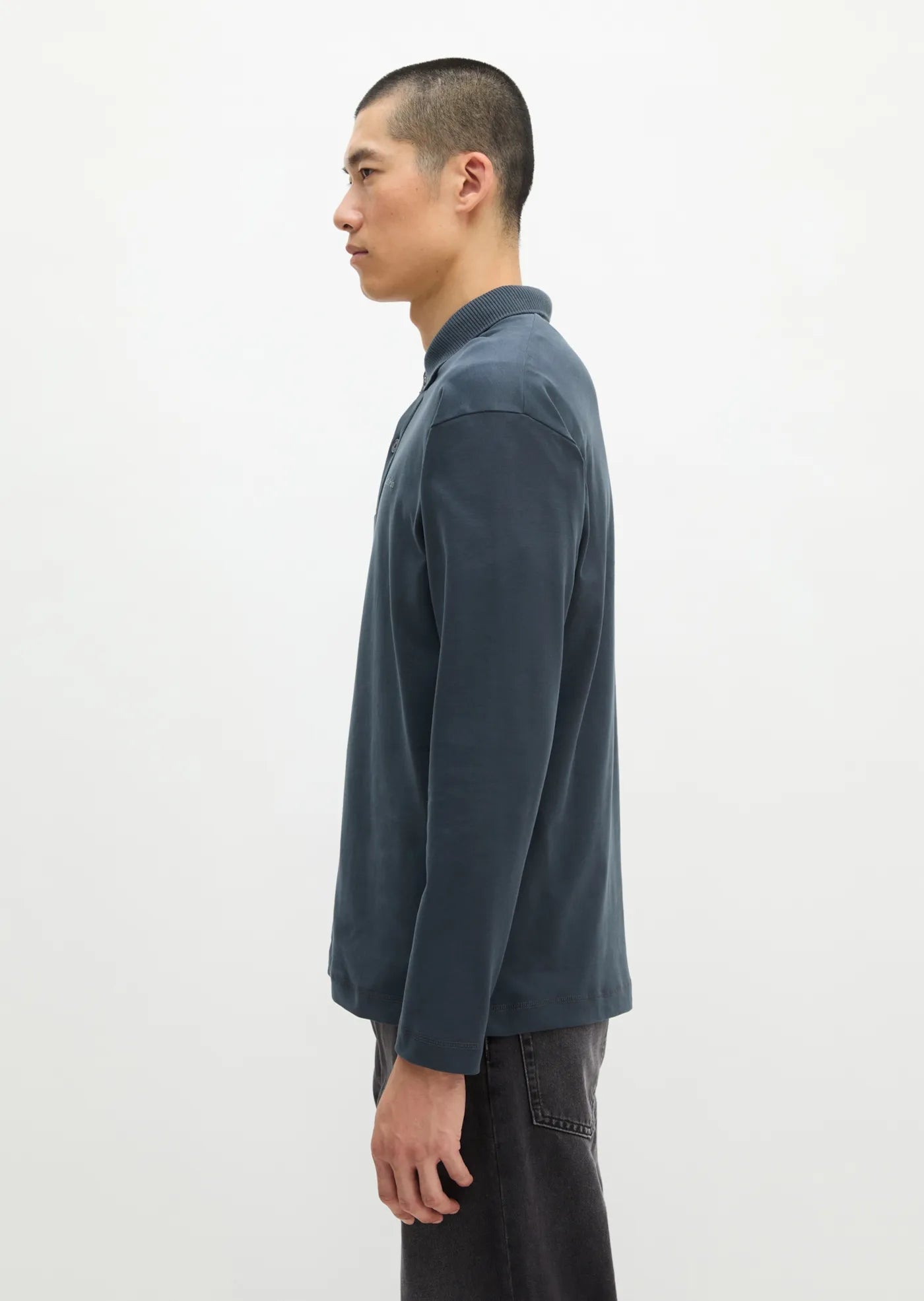 Marc O'Polo Relaxed Long Sleeve Polo in Grey