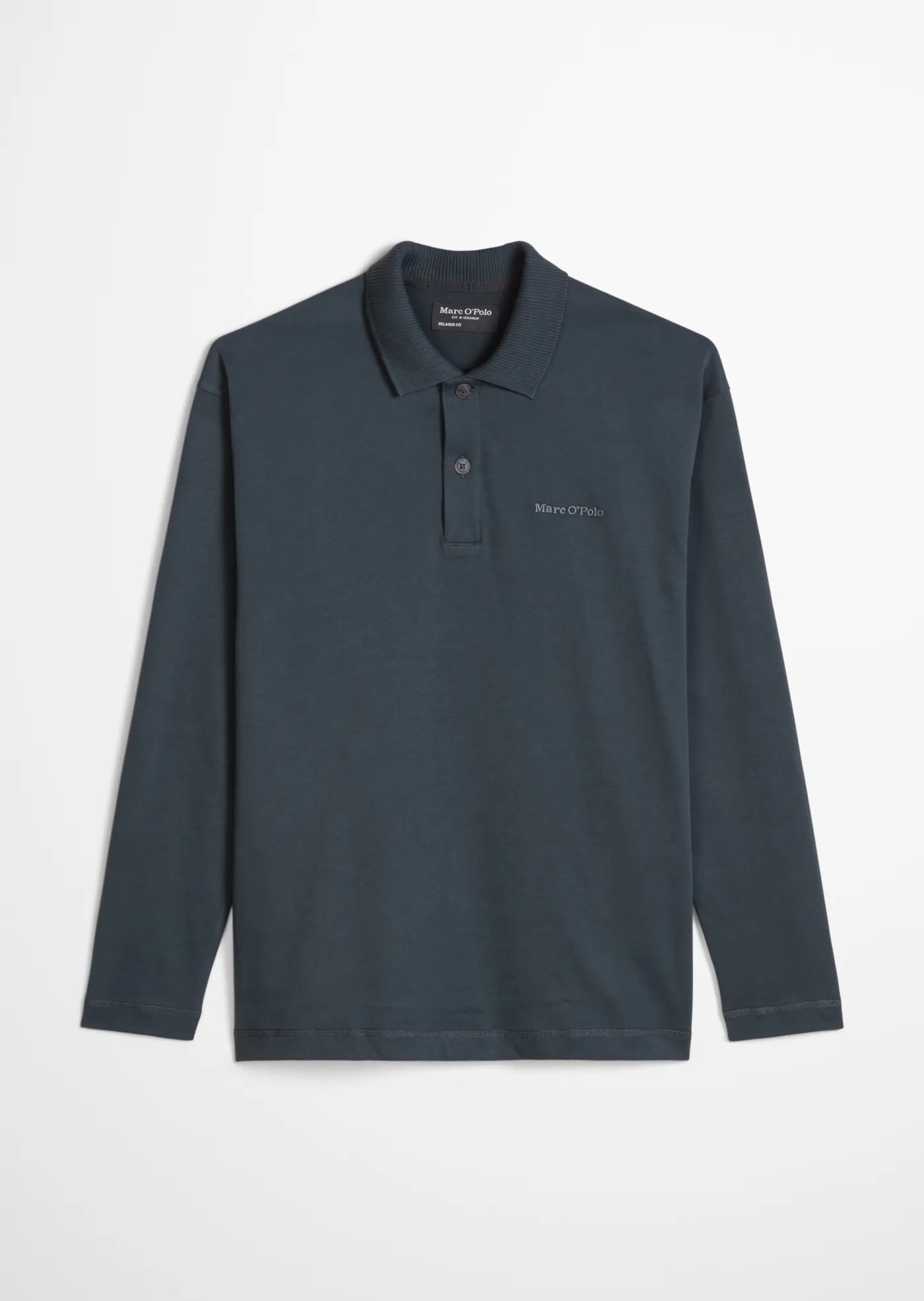 Marc O'Polo Relaxed Long Sleeve Polo in Grey