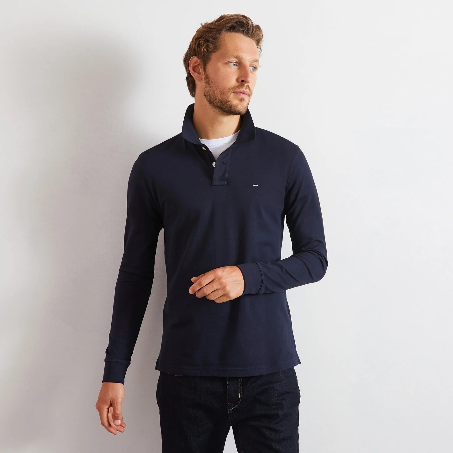 Eden Park Classic Navy Pima Cotton LS Poloshirt