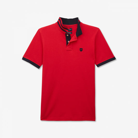 Men’s rugby inspired red classic cotton polo shirt with navy details from Eden Park Paris at StylishGuy Menswear Dublin